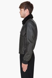 Lanvin Black Leather Bomber Jacket for men