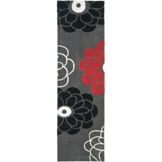 Handmade Avant garde Daisies Dark Grey Polyester Rug (23 x 8