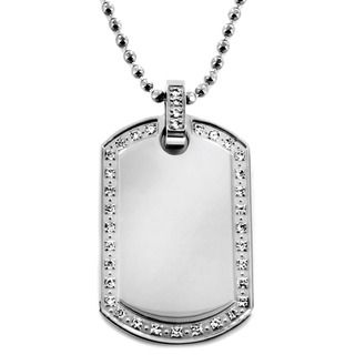 Stainless Steel Polished Cubic Zirconia Dog Tag Necklace