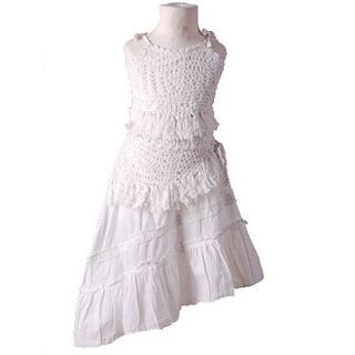 Mish Mish Girls White Crochet Top and Skirt Set