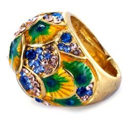 Goldtone Blue/ Almond Crystal Colorful Peacock Ring