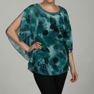 Status by Chenault Womens Peacock/ Black Bead Embellished Top