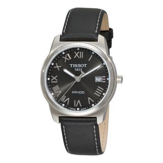 Tissot Mens T Classic PR 100 Black Dial Black Leather Strap Watch