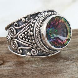 Sterling Silver Round Exotic Fire Quartz Princess Ring (Indonesia
