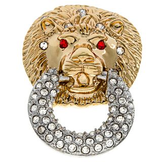 Kenneth Jay Lane Goldtone Crystal Lions Head Ring