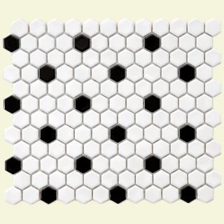 SomerTile 12x10.25 in Victorian Hex 1 in White/Black Dot Porcelain