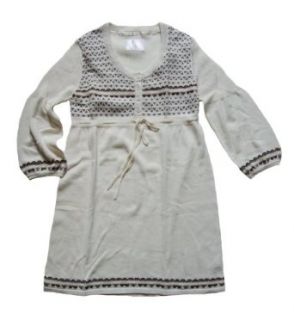 Girls Fairisle 3/4 Length Sleeve Sweater Dress, White, Sz