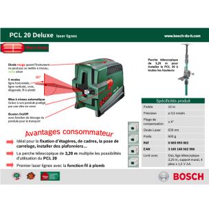 BOSCH Niveau laser PCL 20 + tige télescopique   Achat / Vente