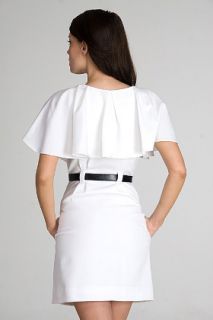 Black Halo  White Belted Ruffle Dress for women