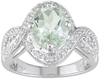 14k Gold 1/6ct TDW Diamond Green Amethyst Ring