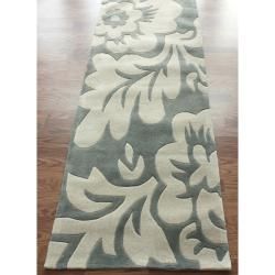 Handmade Alexa Pino Floral Slate Runner Rug (26 x 8)