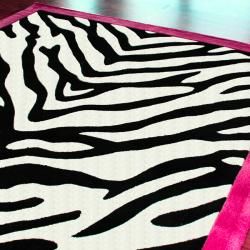 Handmade Alexa Pino Kids Zebra Pink Border Rug (5 x 8)