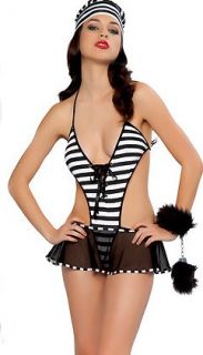Sexy Black & White Stripe Exotic Prisoner Costume 2pc Set