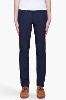 Maison Kitsune Washed Navy Slim Cut Trousers for men