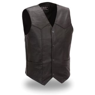FMC Mens Classic Tall Four Snap Black Leather Vest