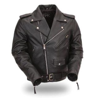 FMC® Mens Classic Side Lace Motorcycle Leather Jacket. Action Back