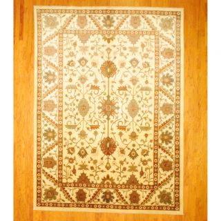 Afghan Hand knotted Vegetable Dye Oushak Ivory/ Green Wool Rug (9 x