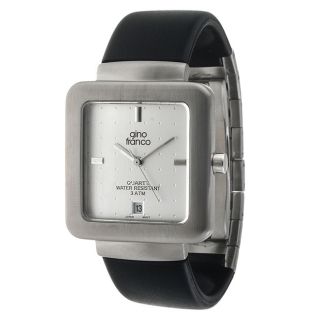 Gino Franco Mens Square Steel Case/ Rubber Strap Watch MSRP $150.00