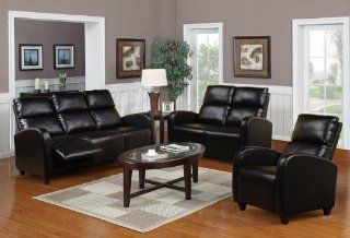 2 Pieces Reclining Living Room Set in Black Bonded Leather