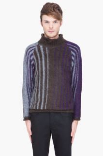 Sasquatchfabrix Dark Purple Striped Mohair Knit for men