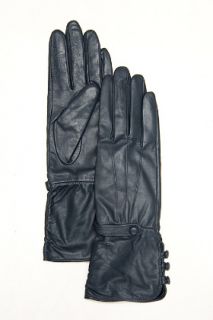 Designers Remix  Slate Blue Leather Gloves for women