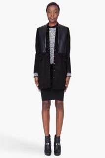 Alexander Wang Black Velvet & Leather Slotted Overcoat for women