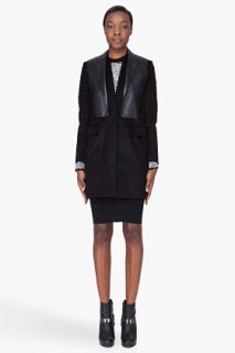Alexander Wang Black Velvet & Leather Slotted Overcoat for women