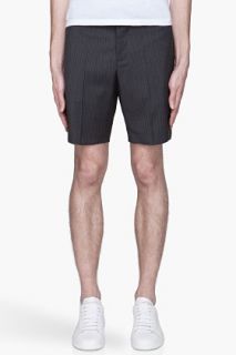 Neil Barrett Grey Pinstripe Slim fit Pleated Shorts for men