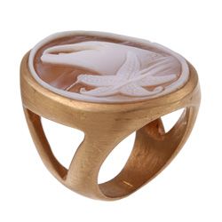 18k Gold Hand carved Shell Cameo Dolphin Ring