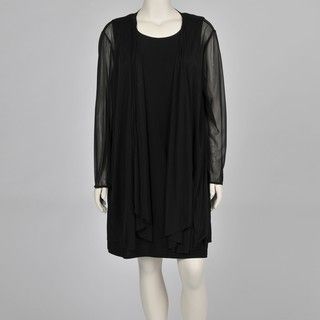 Onyx Nite Womens Plus size Black 2 piece Chiffon Jacket Jersey Dress