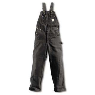 Carhartt R01 BLK 38 28 Bib Overalls, Black, Size 38x28 In