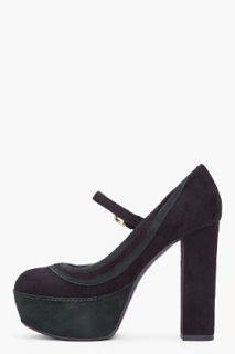 Marni Black & Olive Suede Mary Jane Pumps for women