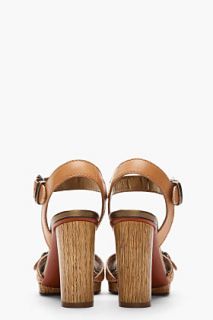 Lanvin Tan Leather And Wood Grain Sandal Heels for women