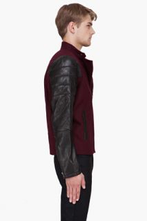 Yigal Azrouel Burgundy Leather Trim Varsity Jacket for men