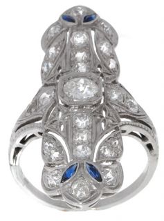 Platinum & 1.5ct Diamond Sapphire Estate Cocktail Ring