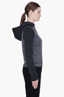 T By Alexander Wang Charcoal Knit Sleeve Tweed Hoodie for women