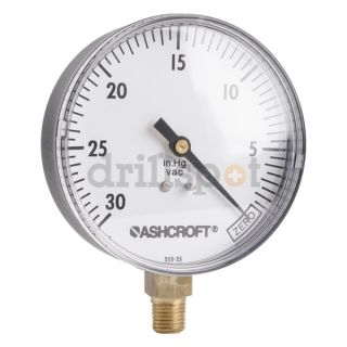 Ashcroft 35W 1005PH 02L VAC Vacuum Gauge, 3 1/2 In, 30 to 0 In Hg