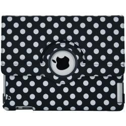 SKQUE Apple iPad 2 Black and White Polka Dots Rotating Leather Case