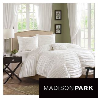 Madison Park Catalina White 4 piece Ruched Cotton Comforter Set