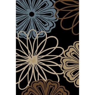 Mandly Flowers Black and Blue Area Rug (27 x 311)