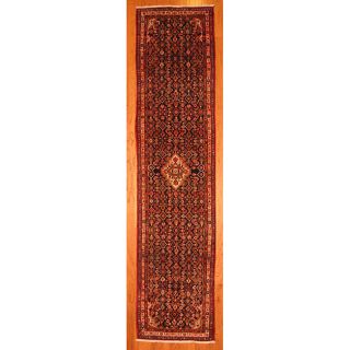 Persian Hand knotted Navy/ Beige Hamadan Wool Rug (33 x 136
