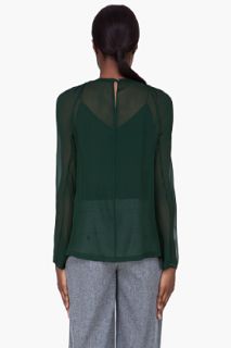 See by Chloé Green Silk Ruched Collar Blouse for women