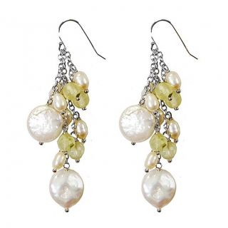 Adee Waiss Sterling Silver Freshwater Pearl and Prehnite Earrings