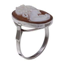 14k White Gold Hand carved Shell Cameo Profile Ring