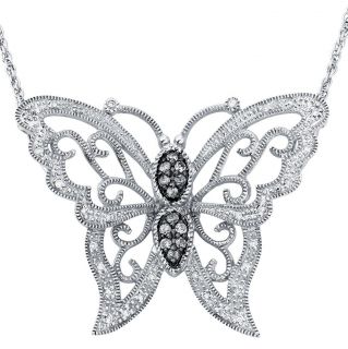 Sterling Silver 1/4ct TDW Diamond Butterfly Milligrain Necklace (H I