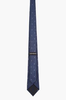 Yves Saint Laurent Navy Logo And Polka Dot Silk Tie for men