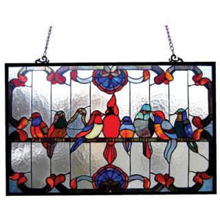 Gathering Birds Art Glass Window Panel