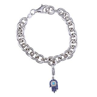 Sterling Silver Sapphire and Turquoise Hamsa Charm Bracelet (3/8ct TGW