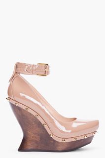 McQ Alexander McQueen Taupe Patent Brogued Wedges for women