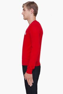 Moncler Red Wool V neck Sweater for men